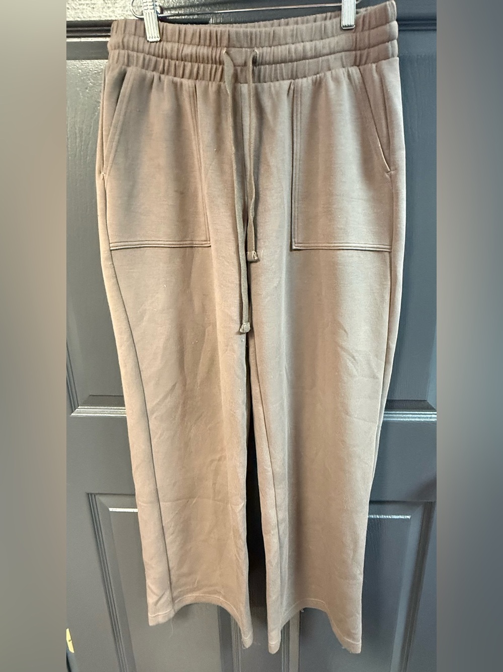 Women's Taupe Drawstring Joggers with Front Patch Pockets